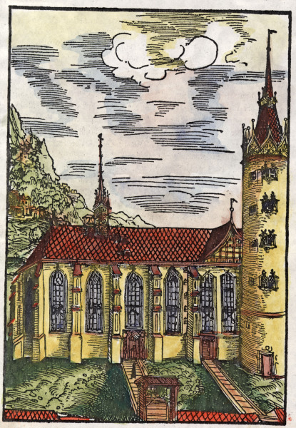 Lucas Cranach the Elder, Church of the Foundation of All Saints (Castle Church), 1509, woodcut (coloring subsequent).